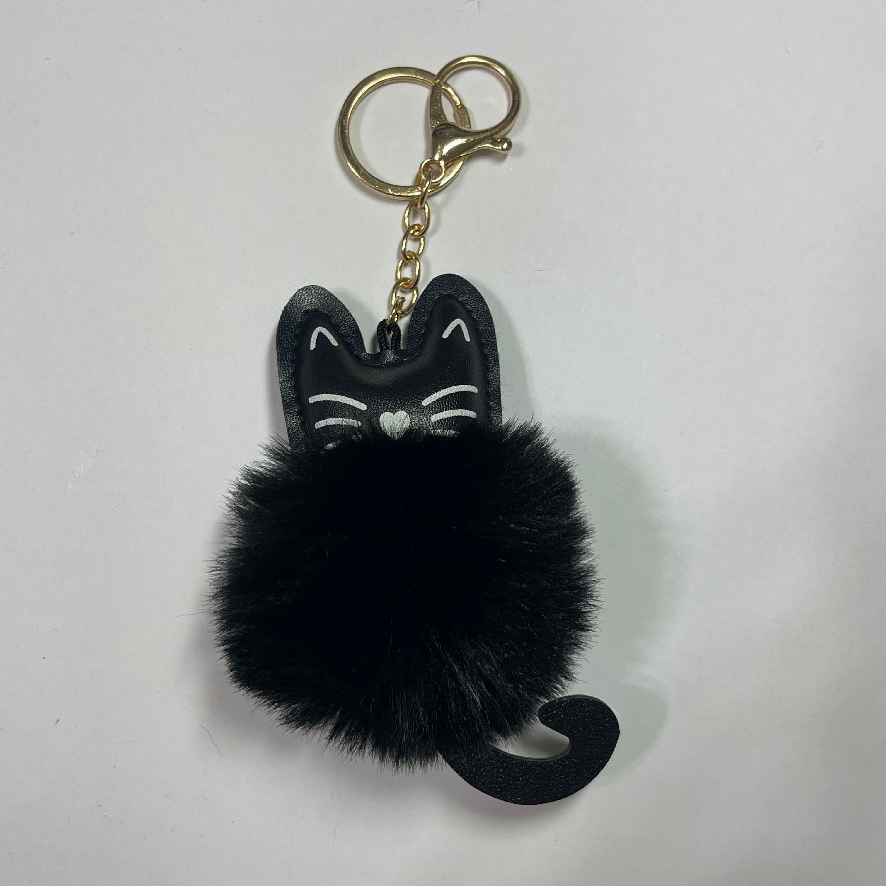 Keychain: faux fur, faux leather cat keychain