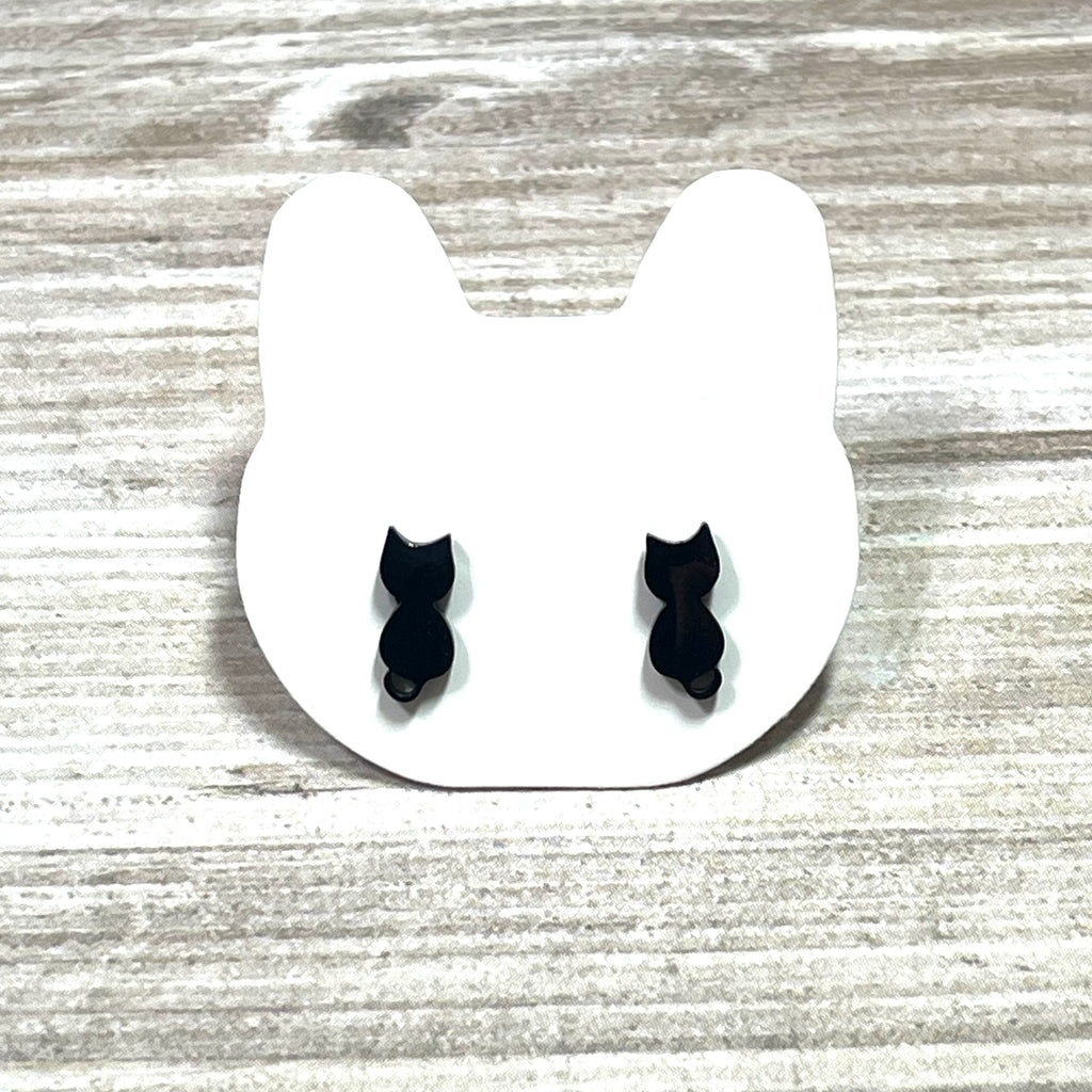 Earrings: Stainless Steel Black Cat Stud Earrings