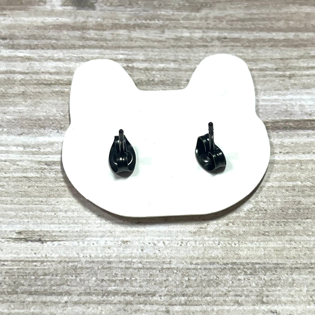 Earrings: Stainless Steel Black Cat Stud Earrings