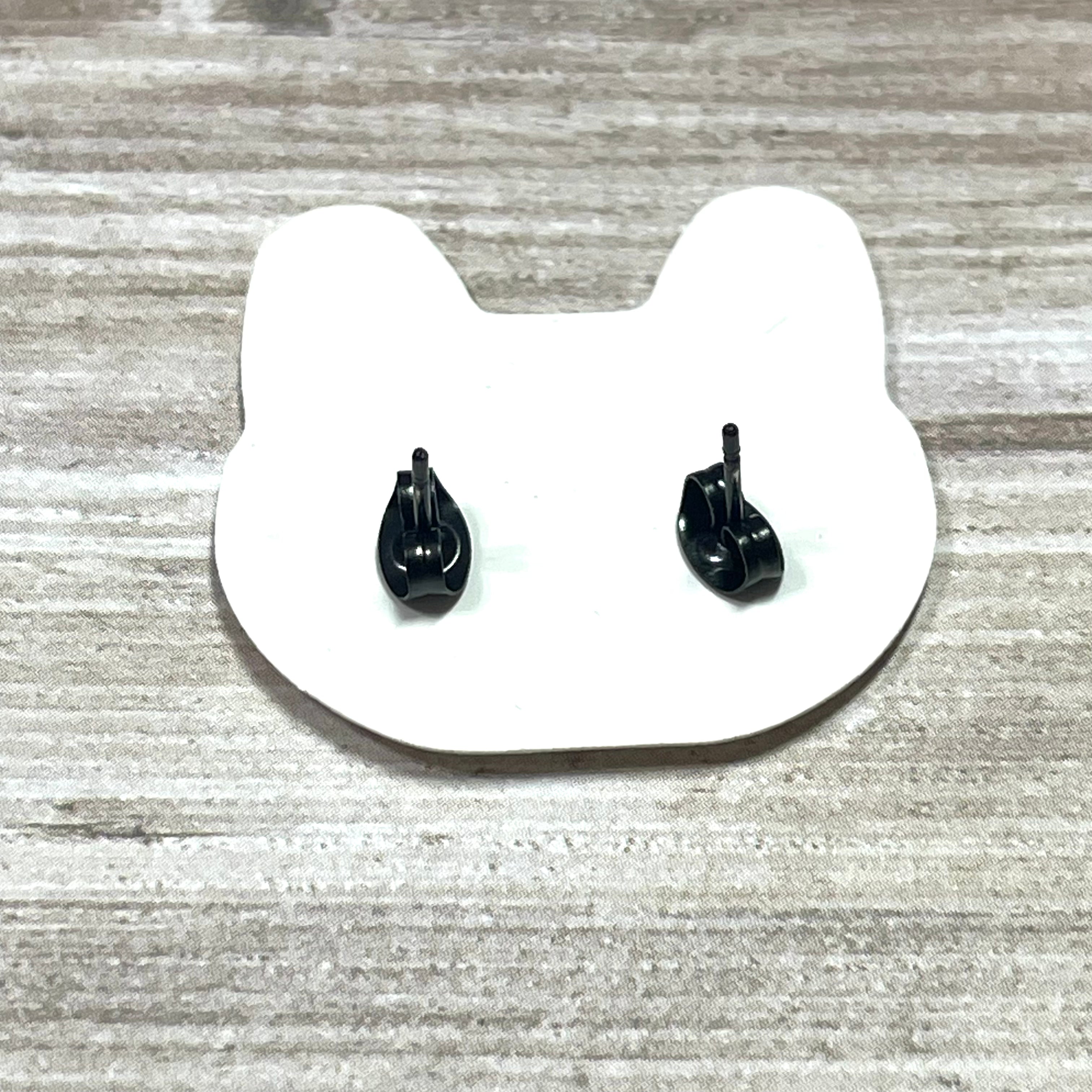 Earrings: Stainless Steel Black Cat Stud Earrings