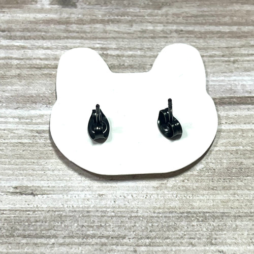 Earrings: Stainless Steel Black Cat Stud Earrings