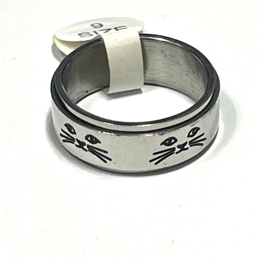 Ring: Stainless Steel Fidget Spinner Ring with Cat Face