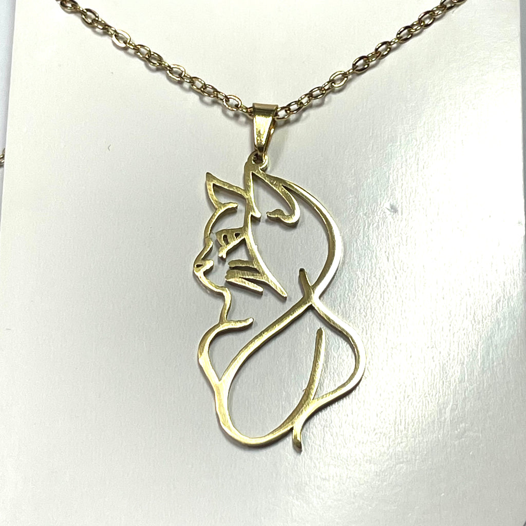 Necklace: Stainless Steel Cat Silhouette in Gold