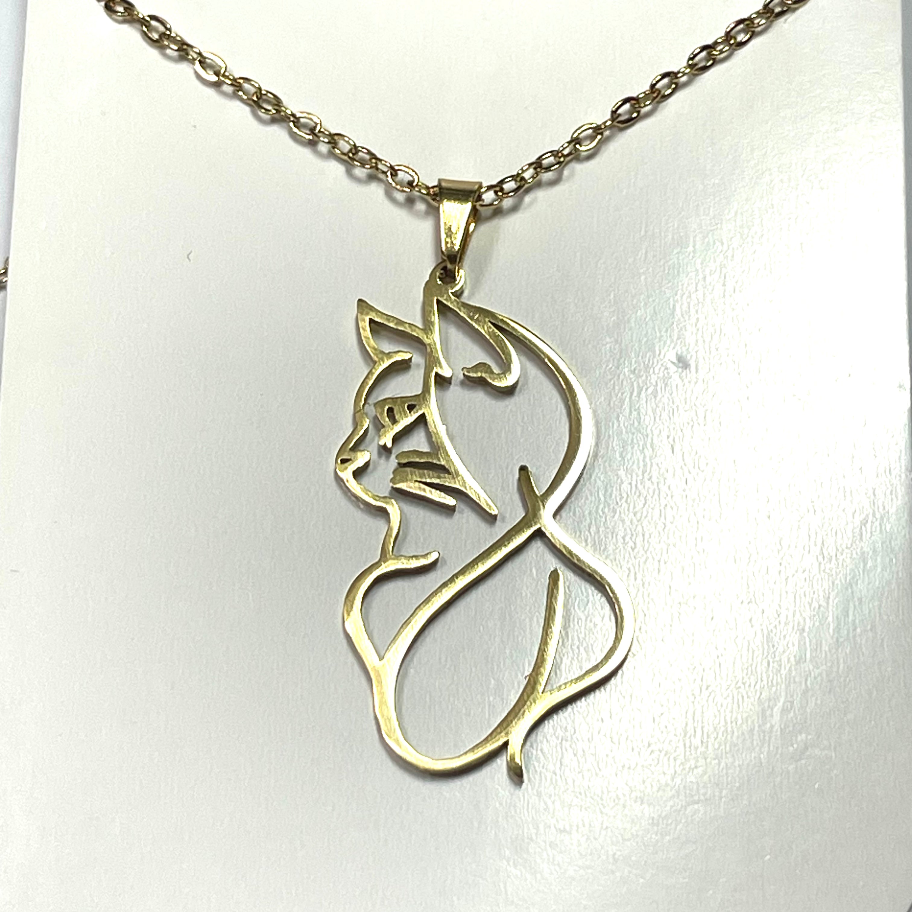 Necklace: Stainless Steel Cat Silhouette in Gold