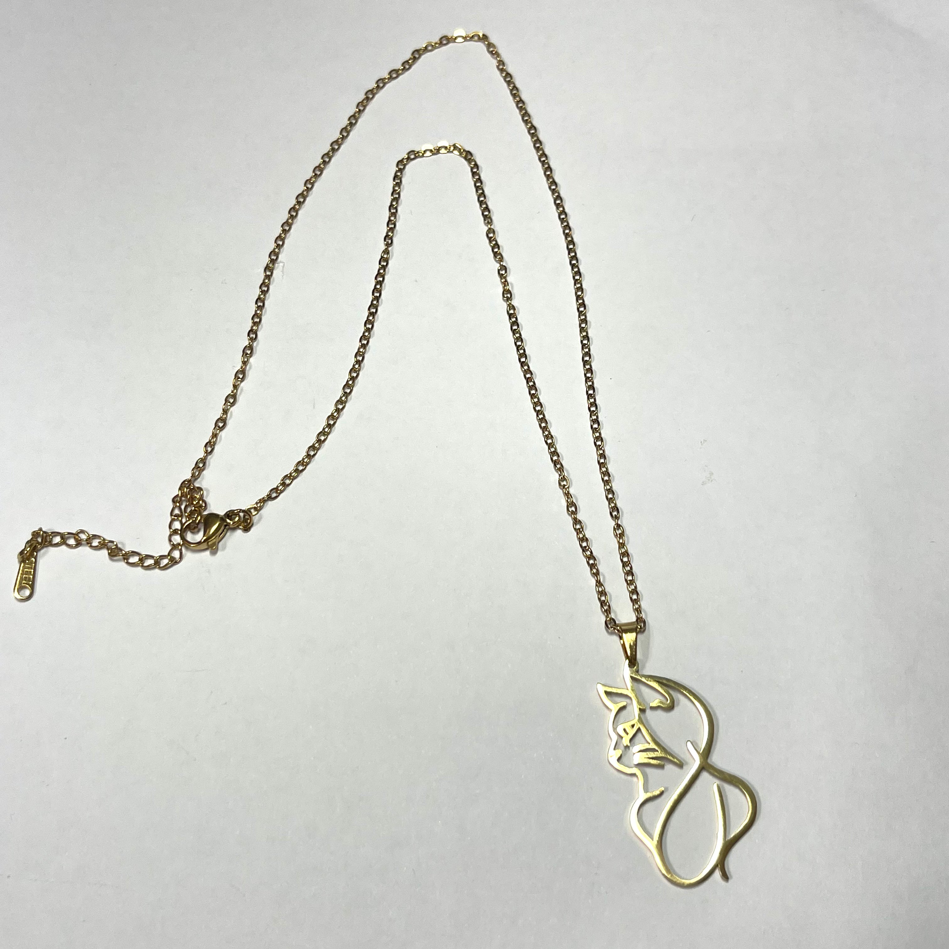 Necklace: Stainless Steel Cat Silhouette in Gold